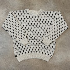 Vintage 90s C.J. Cotton Patterned Knit Sweater Medium Beige Retro Fishermen