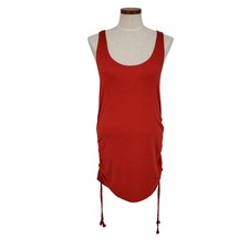 Lucky Brand Womens Small Cinnamon Red Side Ruched Tassel Scoop Back Tank Coverup