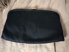 Black Satin Pleated Clutch Evening Bag Gold Clasp Chain Strap Lined 9x4x2