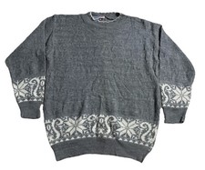 VTG American Pride Sweater Womens Sz L Grey Fair Isle Nordic Snowflakes NWOT