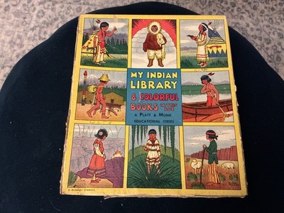 MY INDIAN LIBRARY 8 Colorful Books (1935 Boxed Set of Children's Books) Nice!