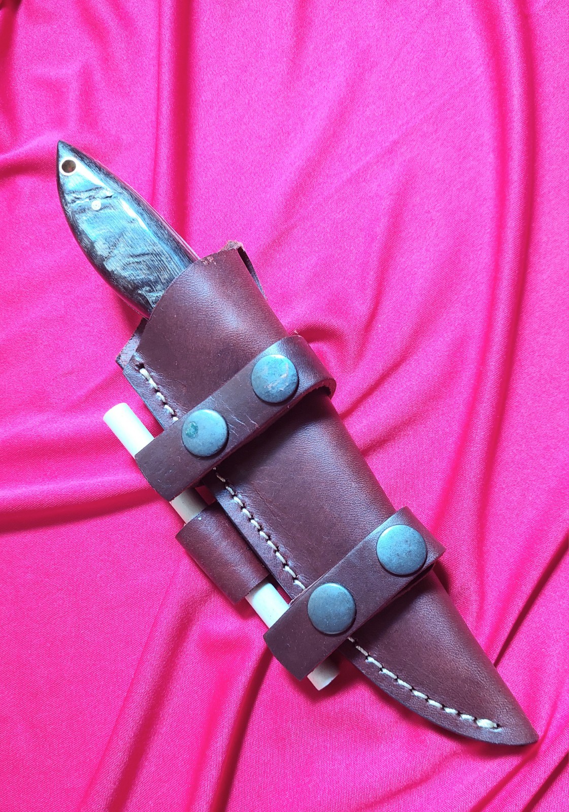 10" CFK Everyday Knife Top Quality Damascus Steel, Horn Grip, Leather Sheath