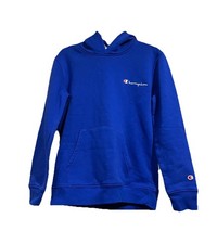 Champion Reverse Weave Youth Hoodie Royal Blue White Logo Boy's Medium 10-12
