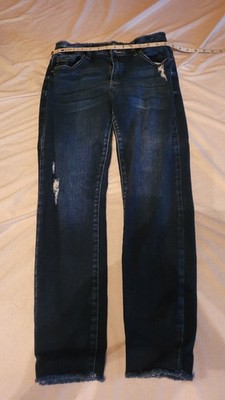 Kancan Women s Blue Dark Wash Distressed Straight Leg Denim Jeans 5-Pocket