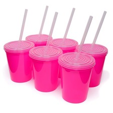 16 Oz. Reusable Plastic Stadium Cups with Lids, 6 Pack, USA Made Tumblers and...