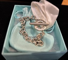 Genuine Tiffany & Co Sterling Silver Round Toggle Bracelet With Box Pouch