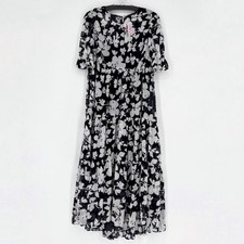 Tommy Hilfiger Black White Floral Dress Sheer Lined Maxi Ruffled Size 2 NWT
