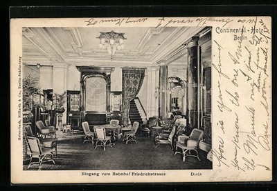 Postcard Berlin, Continental Hotel, entrance from Friedrichstrasse station, hallway 