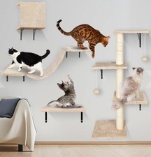 Cat Climbing Frame Set 4-in-1 Wall Mounted Cat Tree, Shelves & Scratching Post