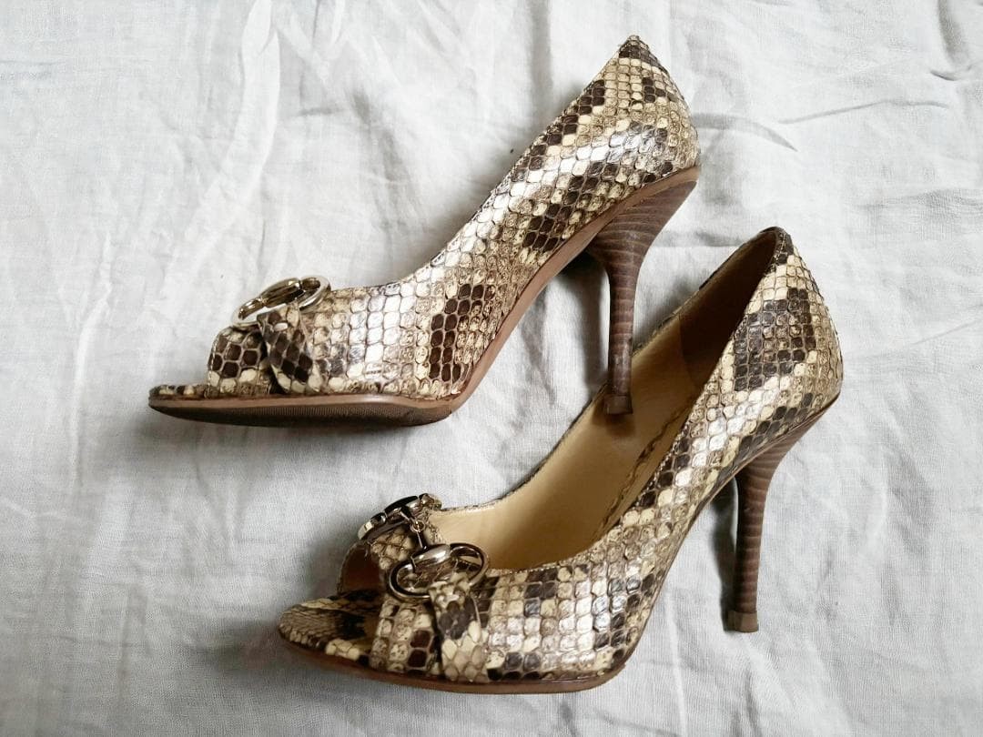 GUCCI Open Toe Pumps Size 22.5cm Python Print Hig… - image 2