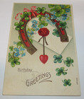 Vintage Birthday Greetings Violets & Lucky Horseshoe Embossed Postcard Germany — photo 1