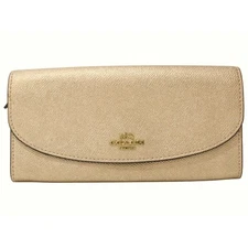 Coach Slim Envelope Wallet Champagne Gold Leather Women's & Men's New From Japan