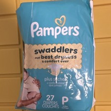 Pampers Swaddlers Diapers Size P White 27 Count for Babies Under 6 lbs