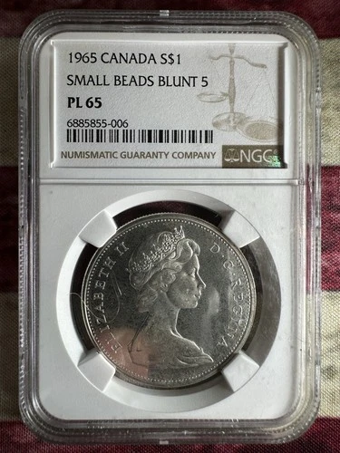 1965 Canada Silver Dollar NGC PL65 Small Beads Blunt 5 