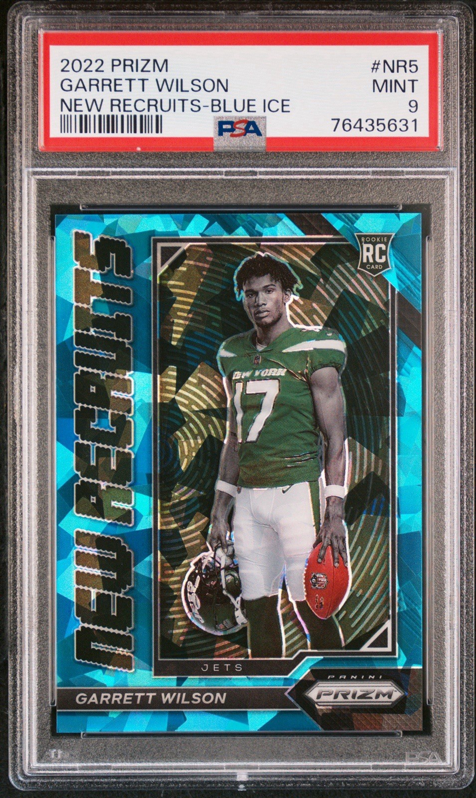 2022 Prizm Garrett Wilson New Recruits RC Prizms Blue Ice /99 Jets PSA 9 #NR-5