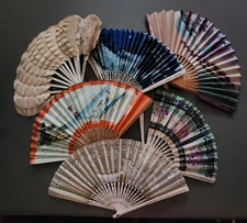 Antique Asian Hand Fans Plus One Jenny Lind Fan.