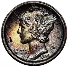 1924 Mercury Dime FSB Stunning Color Razor Sharp Details Scarce This Nice #219