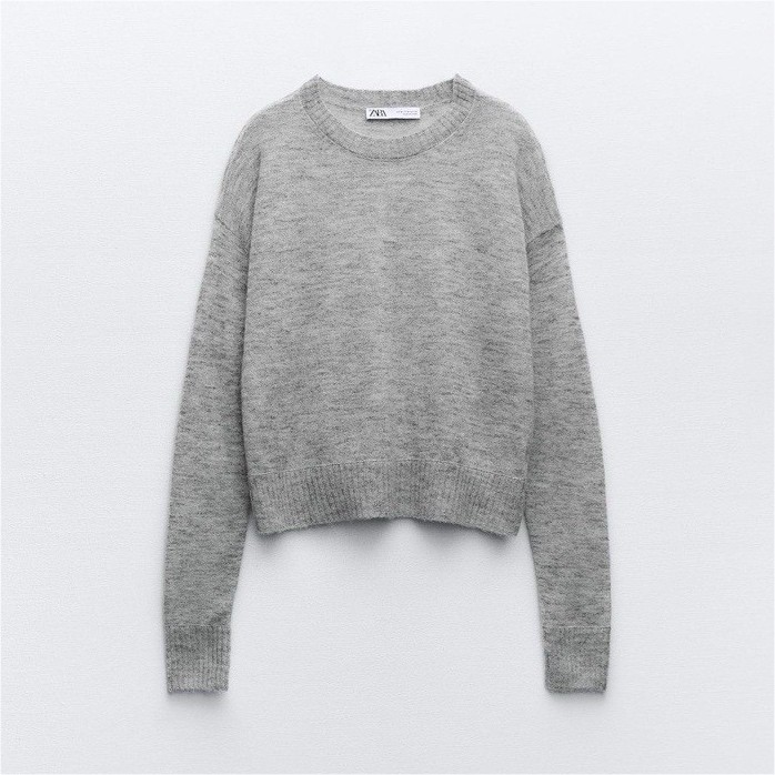 ZARA Wool Alpaca Blend Knit Pullover Sweater Gray Women’s Long Sleeve