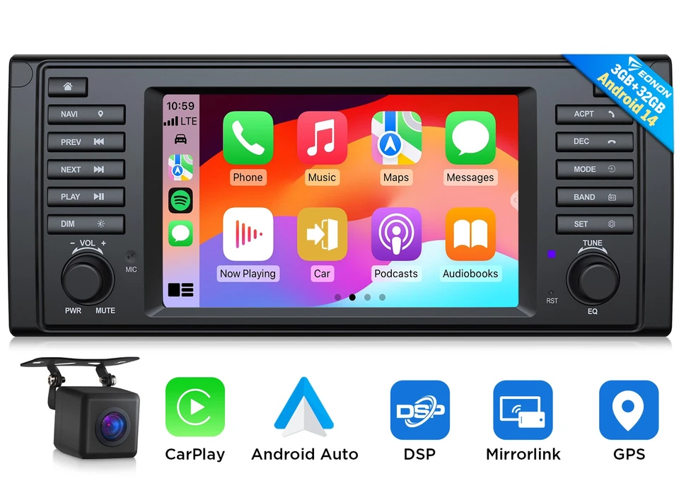 Für BMW E39 Android 14 Auto 7" IPS Bildschirm Autoradio Navi Apple CarPlay 1080P