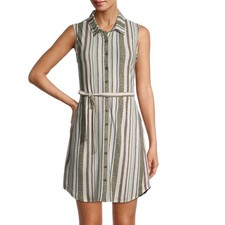 No Boundaries Juniors Size XXXL (21) Green White Striped Lace Back Shirt Dress