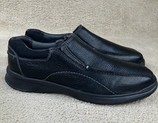 Clarks Collection Mens 11.5 M Slip On Pebbled Black Vanek Step Leather Loafers