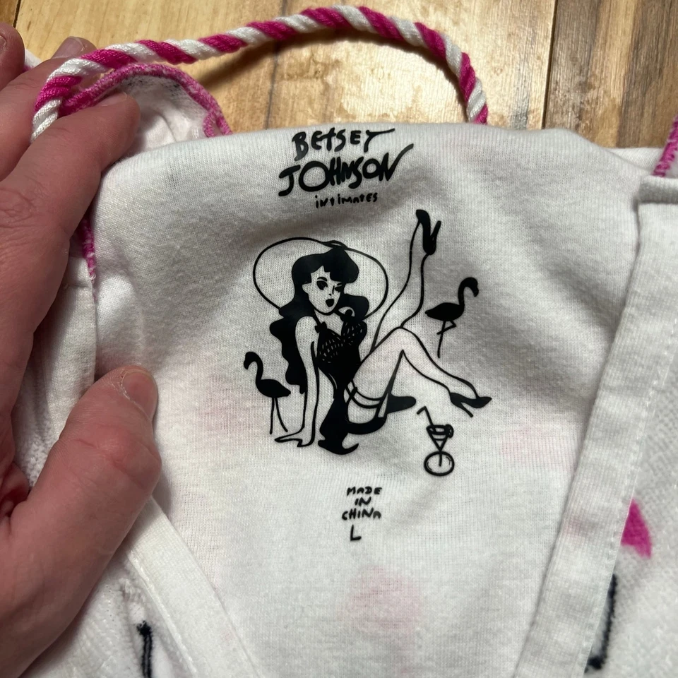 BETSEY JOHNSON Flamingo Terry Bath Robe Hooded Mini Dress Size Large Coquette - Image 3 of 4