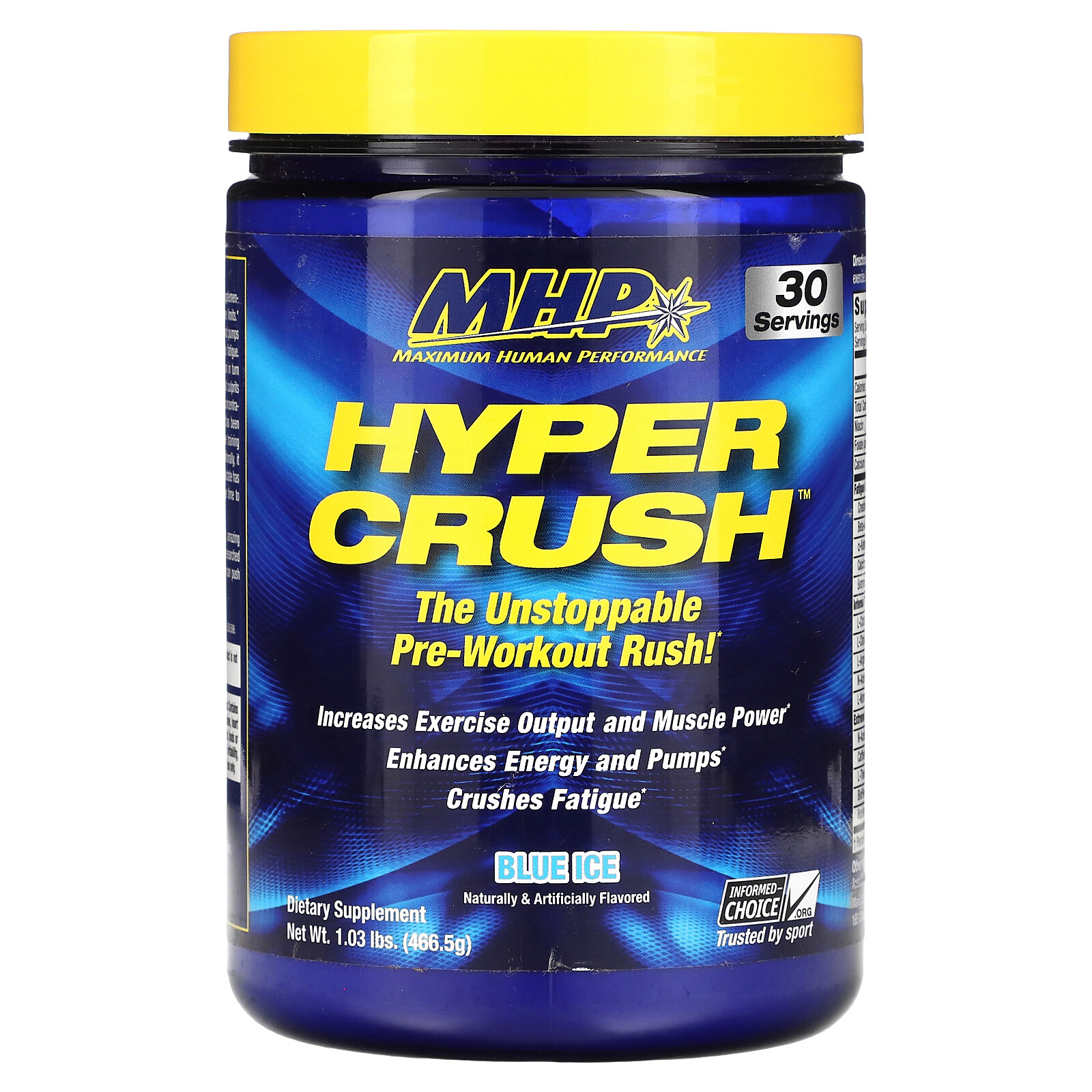 Hyper Crush, Предтренировочный комплекс, Синий лед, 1,03 фунта (466,5 г)