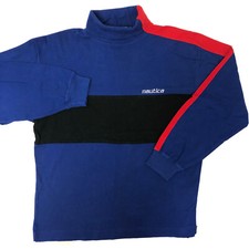Vtg Nautica Competition Streetwear COLOR BLOCK RACING Stripe Turtle Neck Shirt L