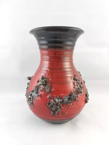 Glit Lava Iceland Art Pottery Vase, Red & Black, 6.5 Inches