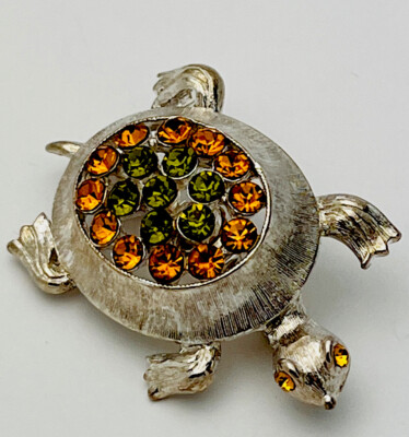 アクセサリー jj Signed JJ Jonette Vintage 1980s-90s Silver Tone 21 Crystal Turtle