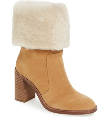 NEW Arturo Chiang Womens Size 7.5 Suede Shearling Fur Lined Heel Boots Camel