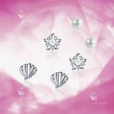 925 silver earrings set shell star pentagram pearl stud 3 pairs gift pack