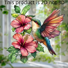 SUNCATCHER- Hummingbird and Hibiscus 9x9, Acrylic Suncatcher, Window Hanging