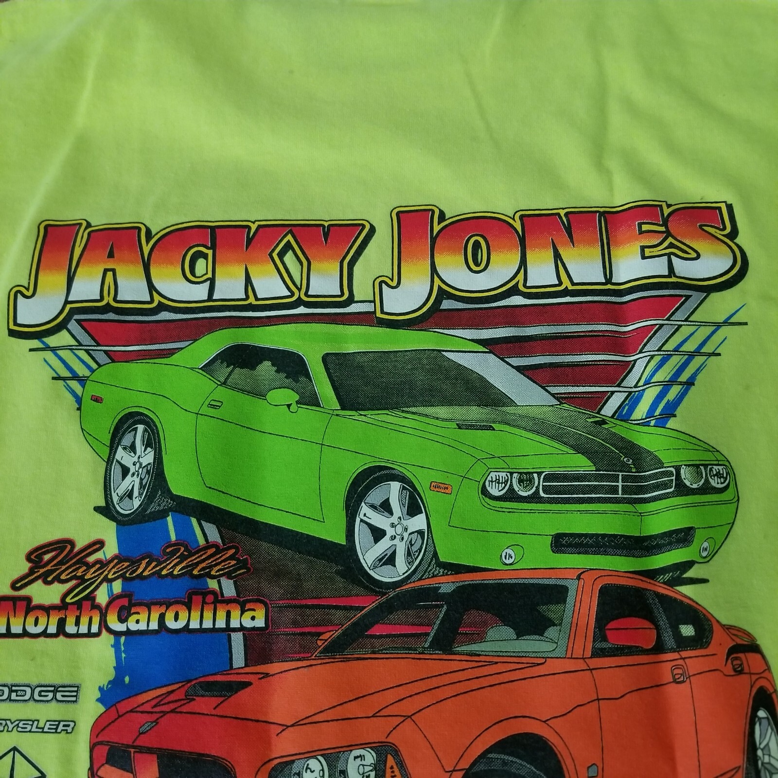Jacky Jones Hayesville North Carolina T Shirt Neon Yellow Large Dodge