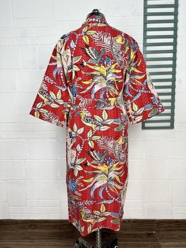 Indian Handmade Kantha Jacket, Soft Silk Kantha Jacket, Cotton Bath Robe Kimono - Picture 6 of 7