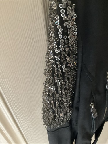 ZARA L Black Biker-Style Leather Jacket With Embellished Shoulder 6098/002 BNWT - Picture 4 of 22