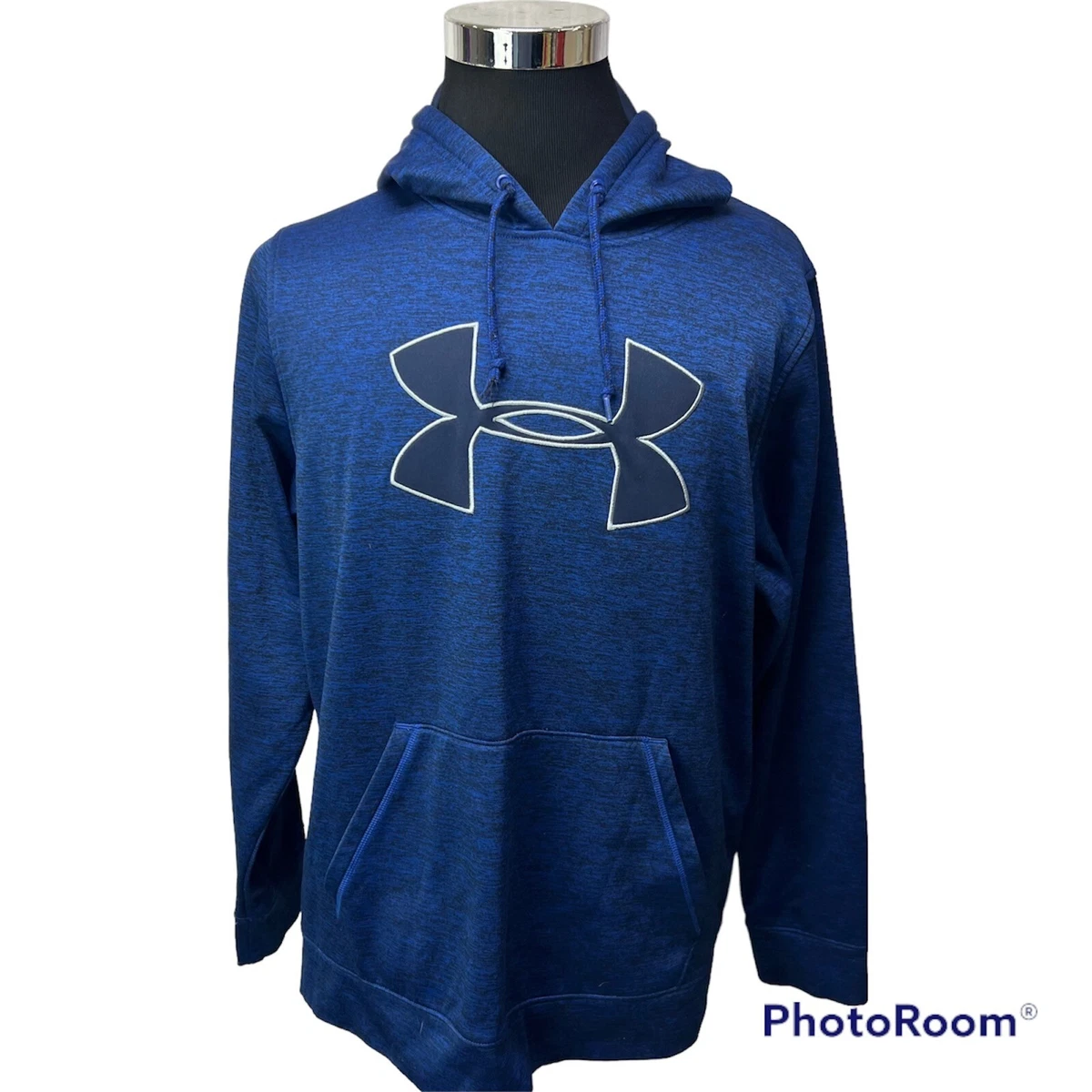 Under Armour Mens M Fleece Lined Pullover Hoodie Space Dye Blue Big Logo  Loose