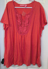 Woman Within Blouse Plus 1X Watermelon Pink Crochet Lace Relaxed Top NEW!