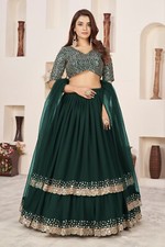 Fashionable Georgette Green Lehenga Choli With Net Dupatta For Engagement Wear