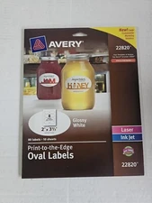 Avery 22820 Print-to-the-Edge Easy Peel 80 Oval Labels 2" X 3 1/3" Glossy White