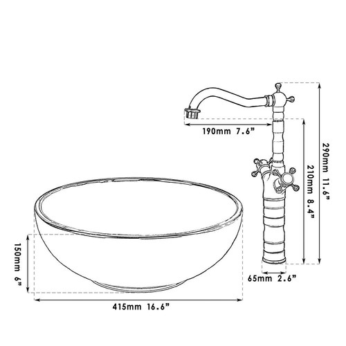 Grifo de latón antiguo fregadero de cerámica acabado en oro para baño con lavabo - Imagen 4 de 7