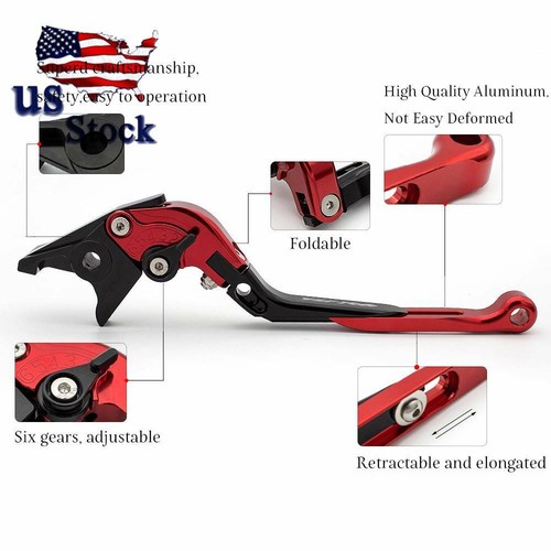 For Yamaha YZF R6 1999-2003 2004 CNC Folding Extending Brake Clutch Levers Red - Picture 6 of 9