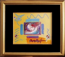 Peter Max "I Love the World" - 12" x 14" Mixed media collage with acrylic paint 