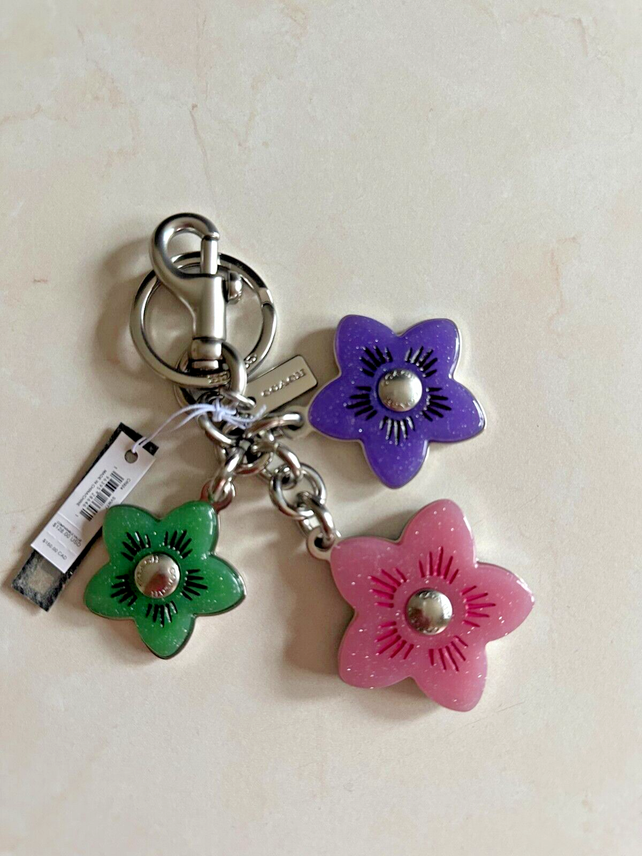 Coach Bag Charm Key chain SILVER MULTI CR924 NWT Wildflower