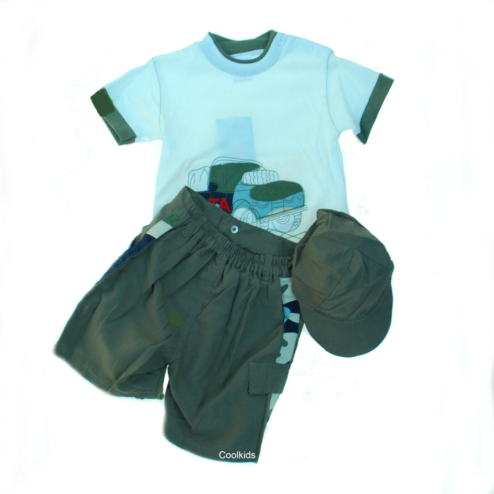 Baby Boys 3PC Khaki Green shorts Sets 6/1218/23 Months,T/Shirt,shorts