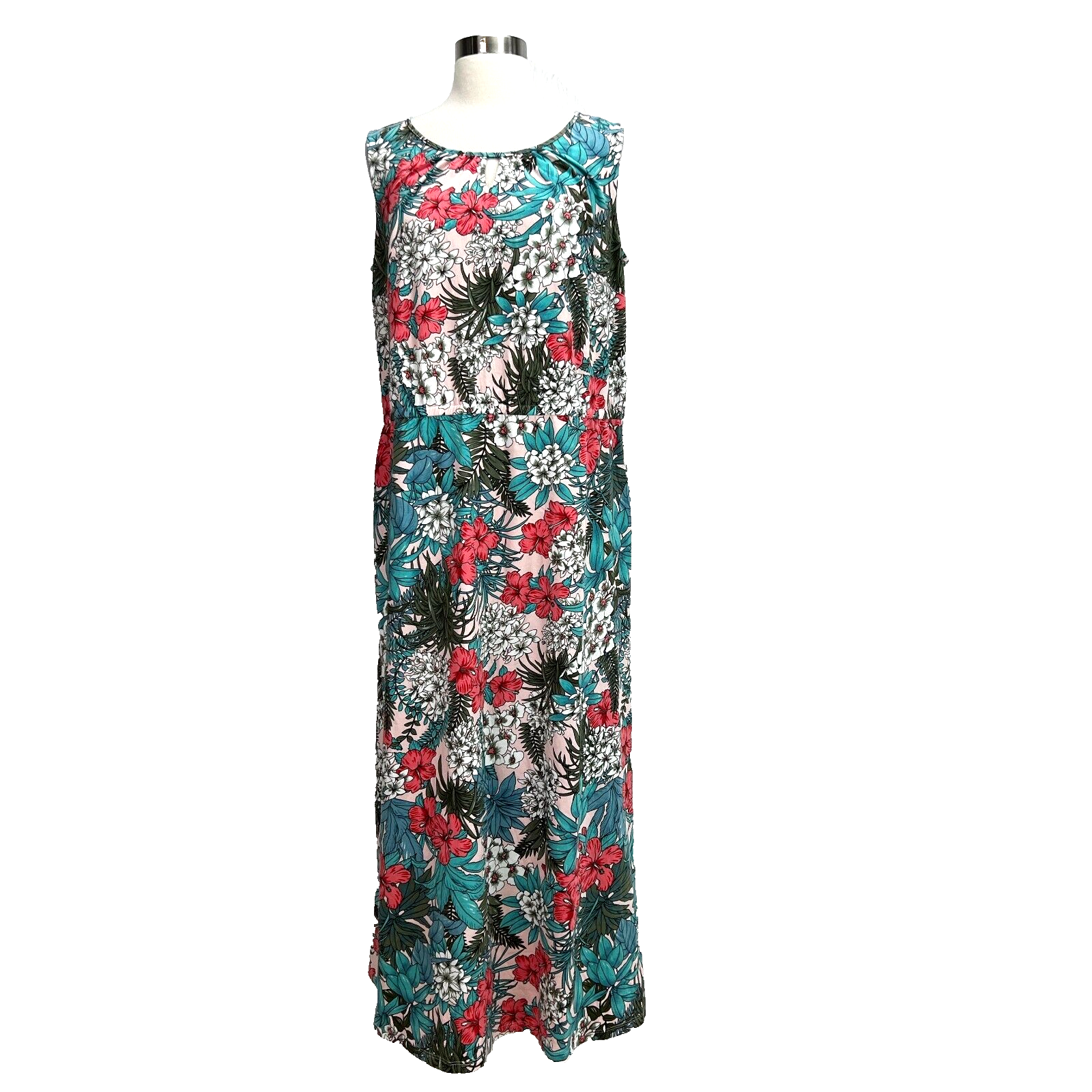 Talbots Maxi Dress Floral Jungle Print Womens Petite 1X Jersey Sleeveless-image