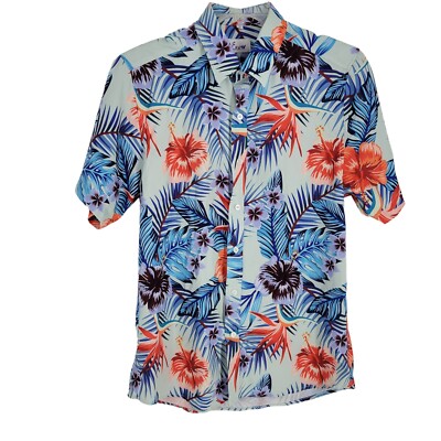 Euow Collared Hawaiian Short Sleeve Button Up Shirt Medium Birds of paradise