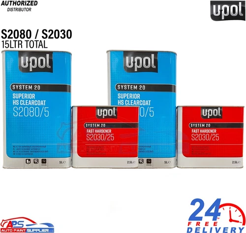 U-POL S2080 2K HS CLEAR COAT LACQUER 15L KIT WITH S2030 FAST HARDENER - UPOL