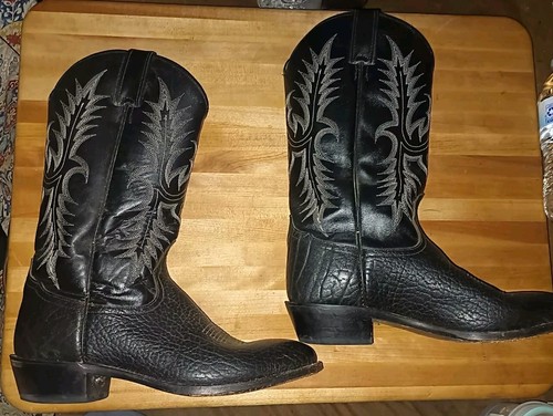 TONY LAMA VAQUERO BLACK LEATHER ROUND TOE COWBOY BOOTS #VM2953 MEN 9.5 Free Shp - Picture 4 of 9