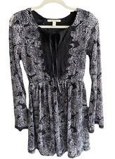 Mi Ami Francesca’s Dress Boho Black White Long Sleeve Mini Dress Size XS